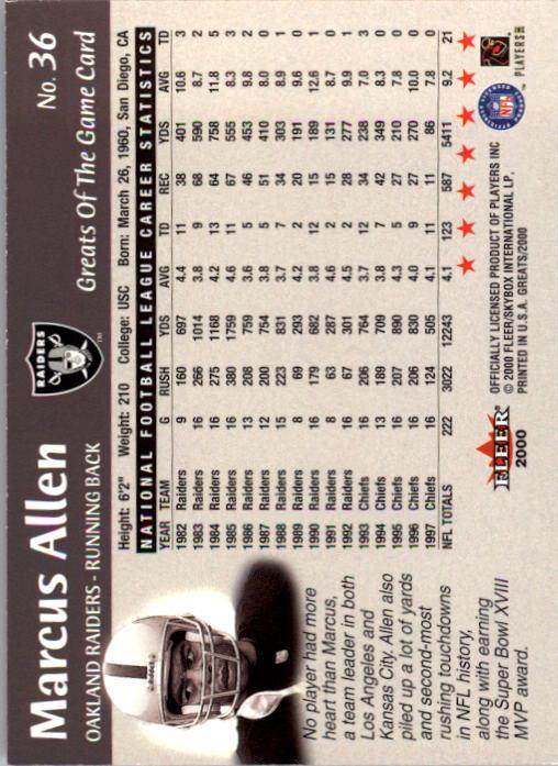 2000 Greats of the Game #36 Marcus Allen back image