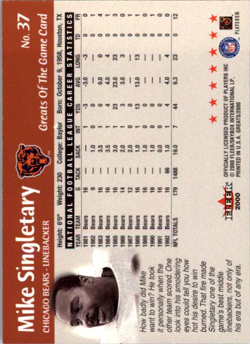 2000 Greats of the Game #37 Mike Singletary back image