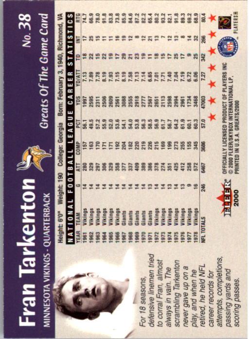 2000 Greats of the Game #38 Fran Tarkenton back image