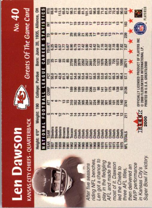 2000 Greats of the Game #40 Len Dawson back image