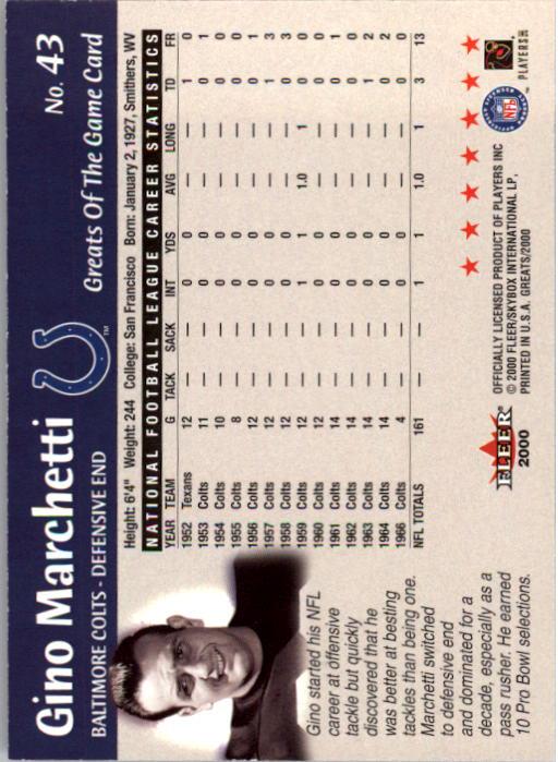 2000 Greats of the Game #43 Gino Marchetti back image