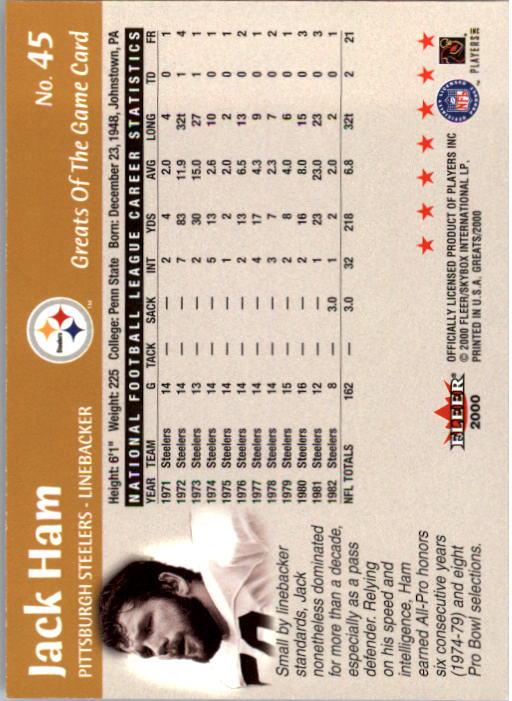 2000 Greats of the Game #45 Jack Ham back image