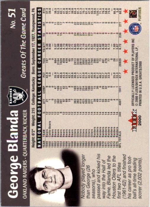 2000 Greats of the Game #51 George Blanda back image