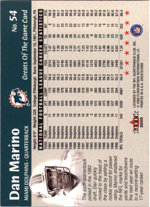 2000 Greats of the Game #54 Dan Marino back image