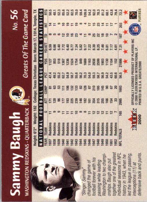 2000 Greats of the Game #56 Sammy Baugh back image