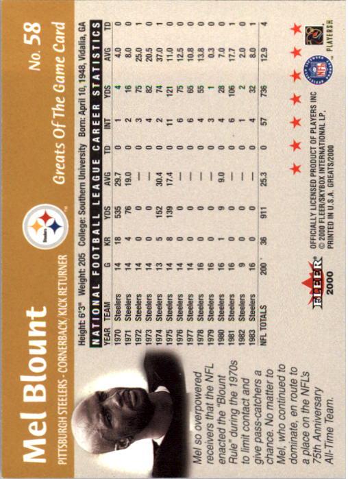 2000 Greats of the Game #58 Mel Blount back image
