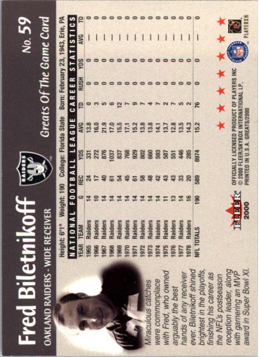 2000 Greats of the Game #59 Fred Biletnikoff back image