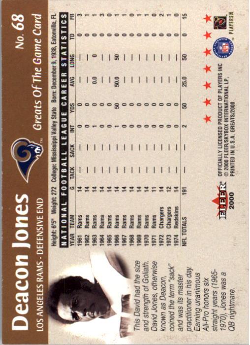 2000 Greats of the Game #68 Deacon Jones back image
