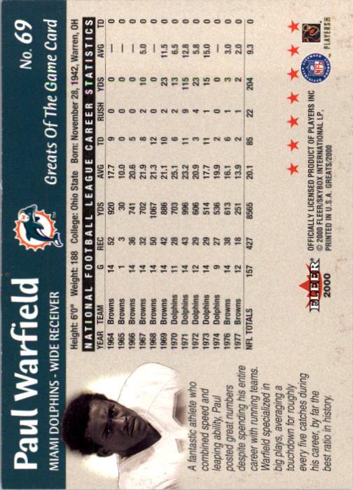 2000 Greats of the Game #69 Paul Warfield back image