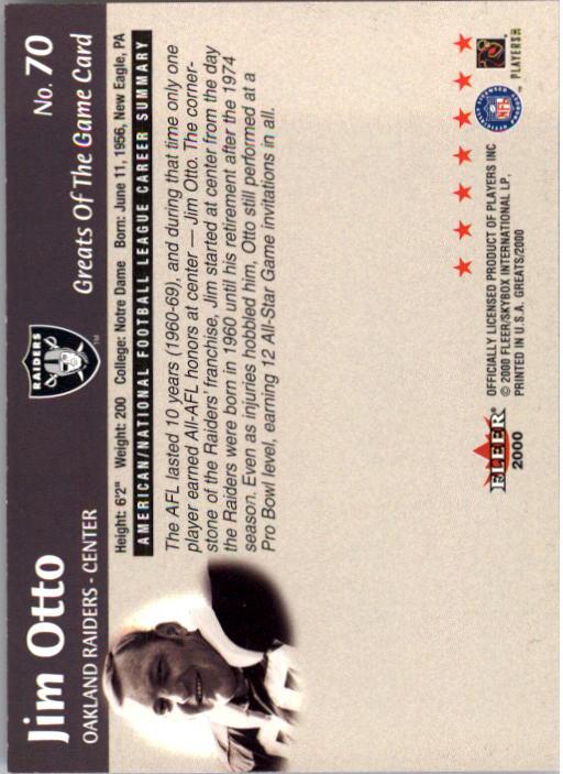 2000 Greats of the Game #70 Jim Otto back image