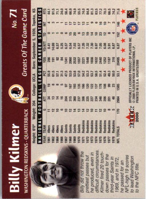 2000 Greats of the Game #71 Billy Kilmer back image