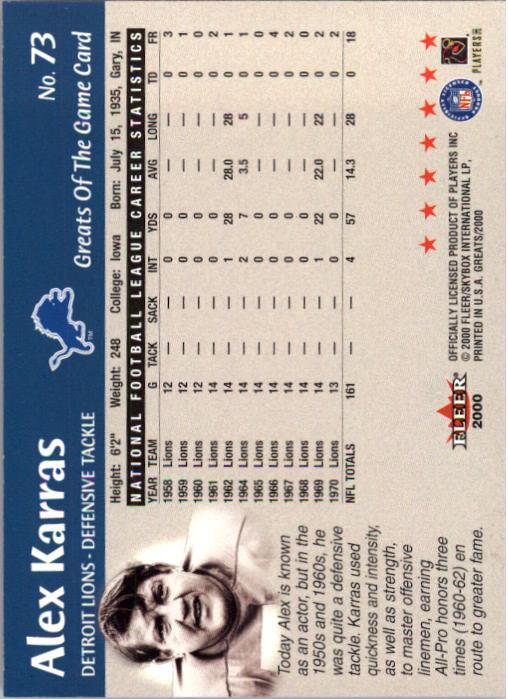 2000 Greats of the Game #73 Alex Karras back image