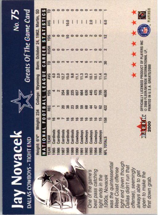 2000 Greats of the Game #75 Jay Novacek back image