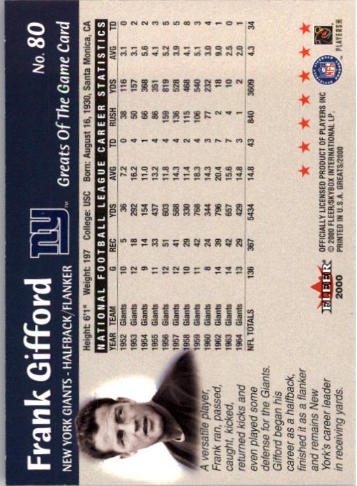 2000 Greats of the Game #80 Frank Gifford back image