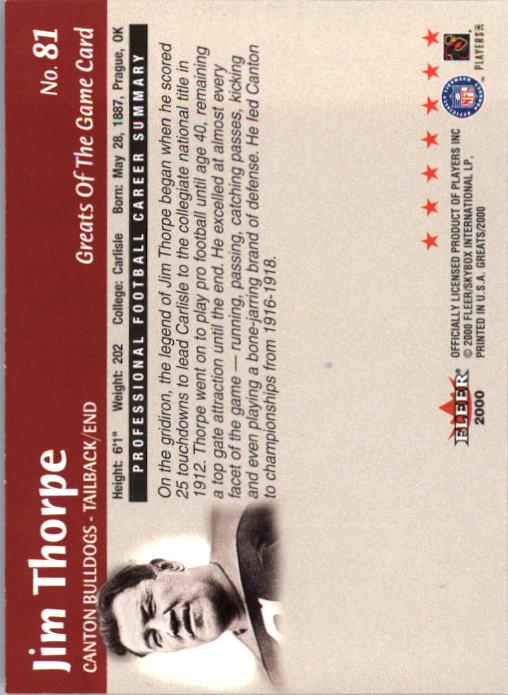 2000 Greats of the Game #81 Jim Thorpe back image
