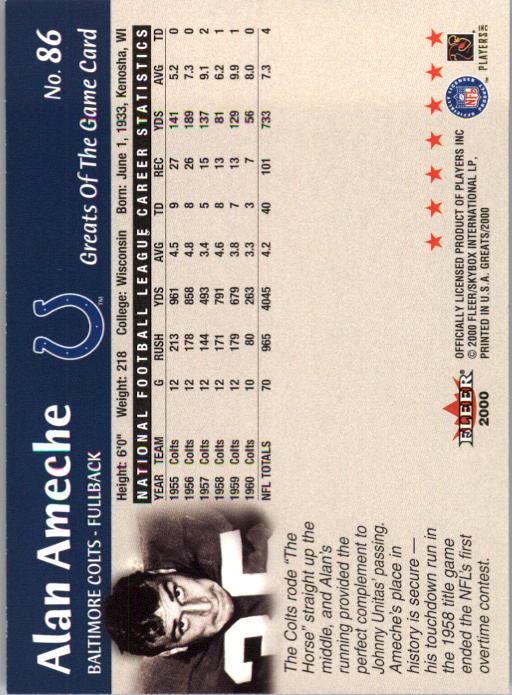 2000 Greats of the Game #86 Alan Ameche back image