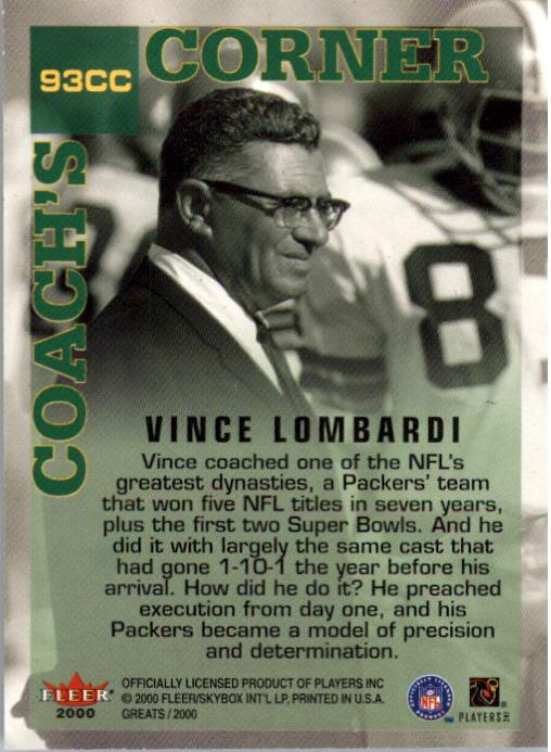 2000 Greats of the Game #93 Vince Lombardi CC back image