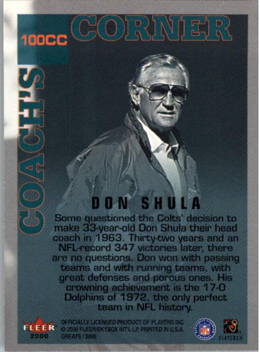 2000 Greats of the Game #100 Don Shula CC back image