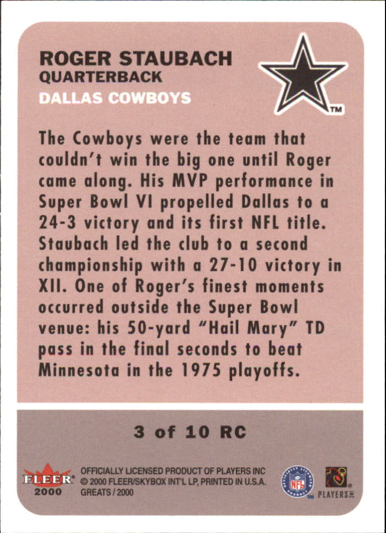 2000 Greats of the Game Retrospection Collection #3RC Roger Staubach back image