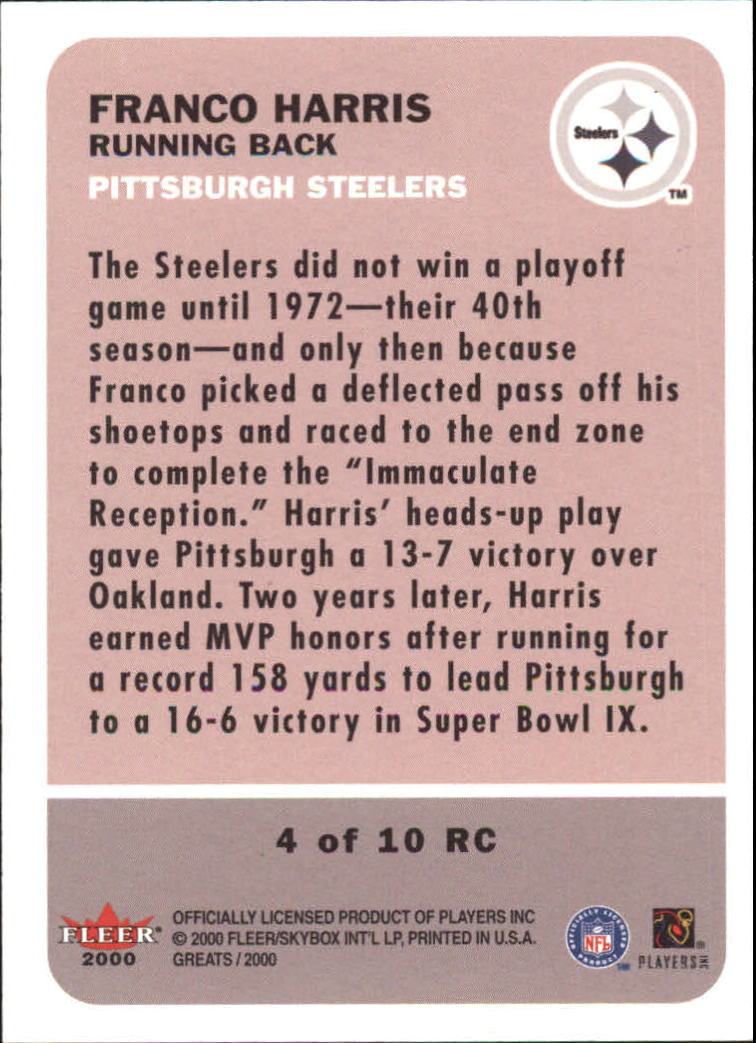 2000 Greats of the Game Retrospection Collection #4RC Franco Harris back image