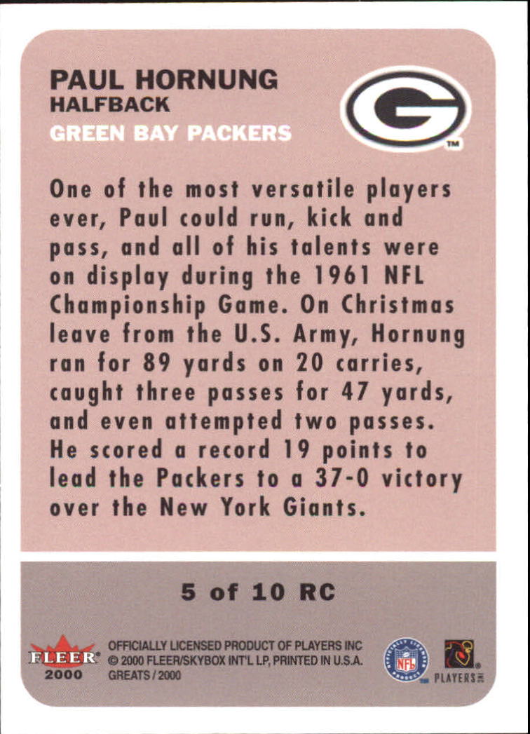 2000 Greats of the Game Retrospection Collection #5RC Paul Hornung back image