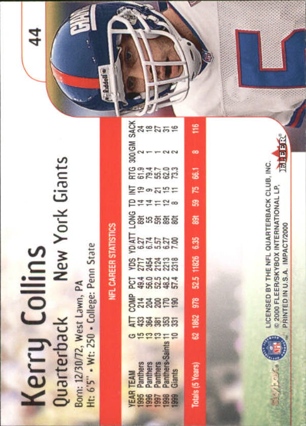 2000 Impact #44 Kerry Collins back image