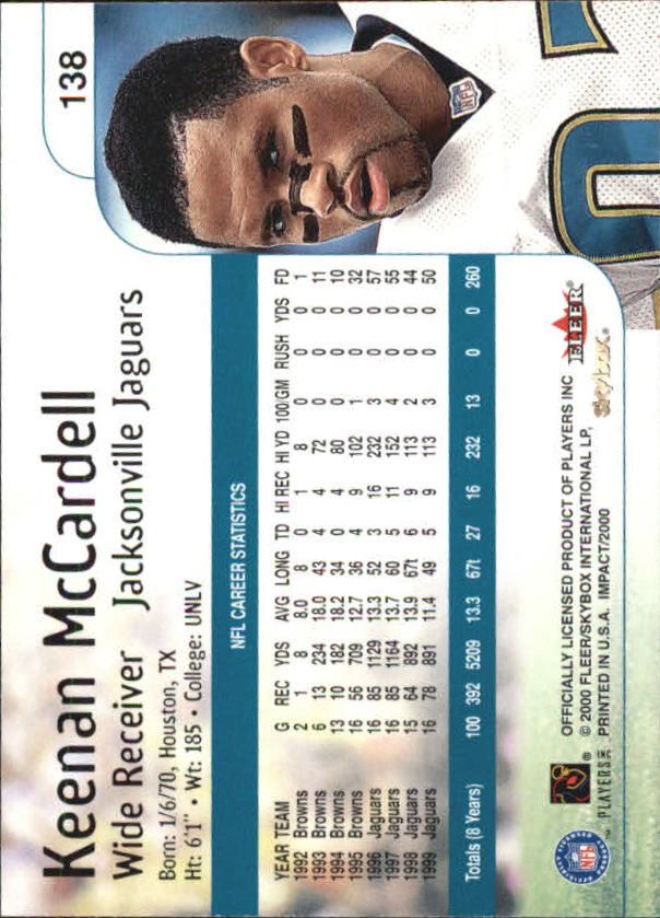 2000 Impact #138 Keenan McCardell back image