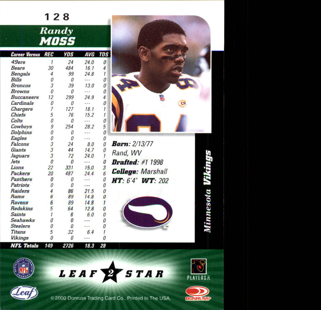 2000 Leaf Certified #128 Randy Moss back image