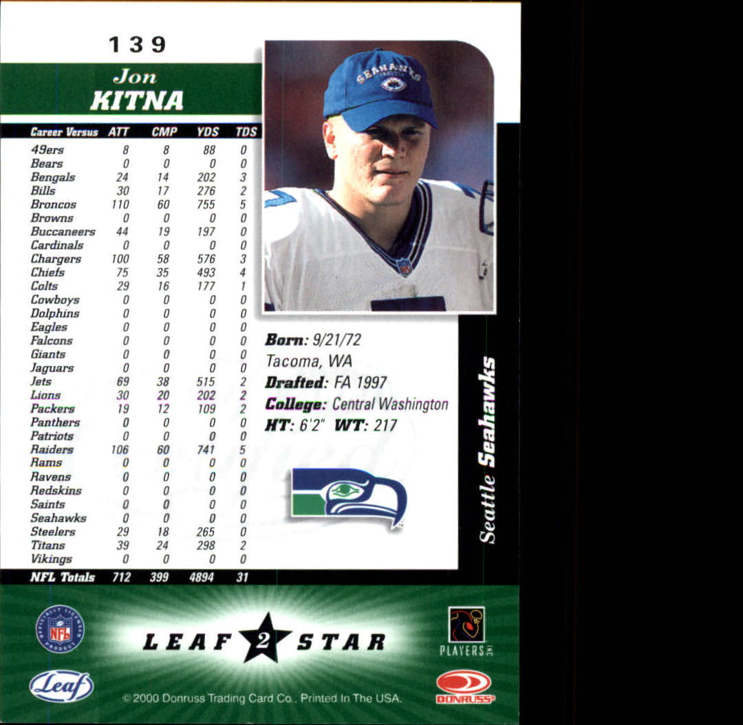 2000 Leaf Certified #139 Jon Kitna back image