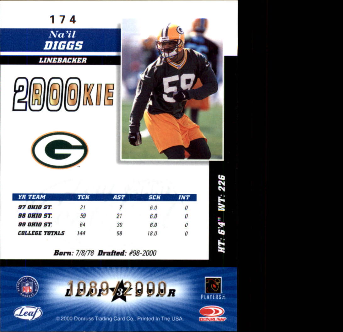 2000 Leaf Certified #174 Na'il Diggs RC back image