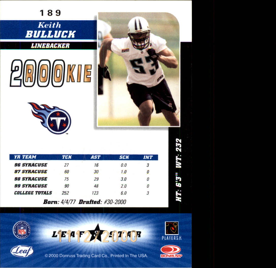 2000 Leaf Certified #189 Keith Bulluck RC back image