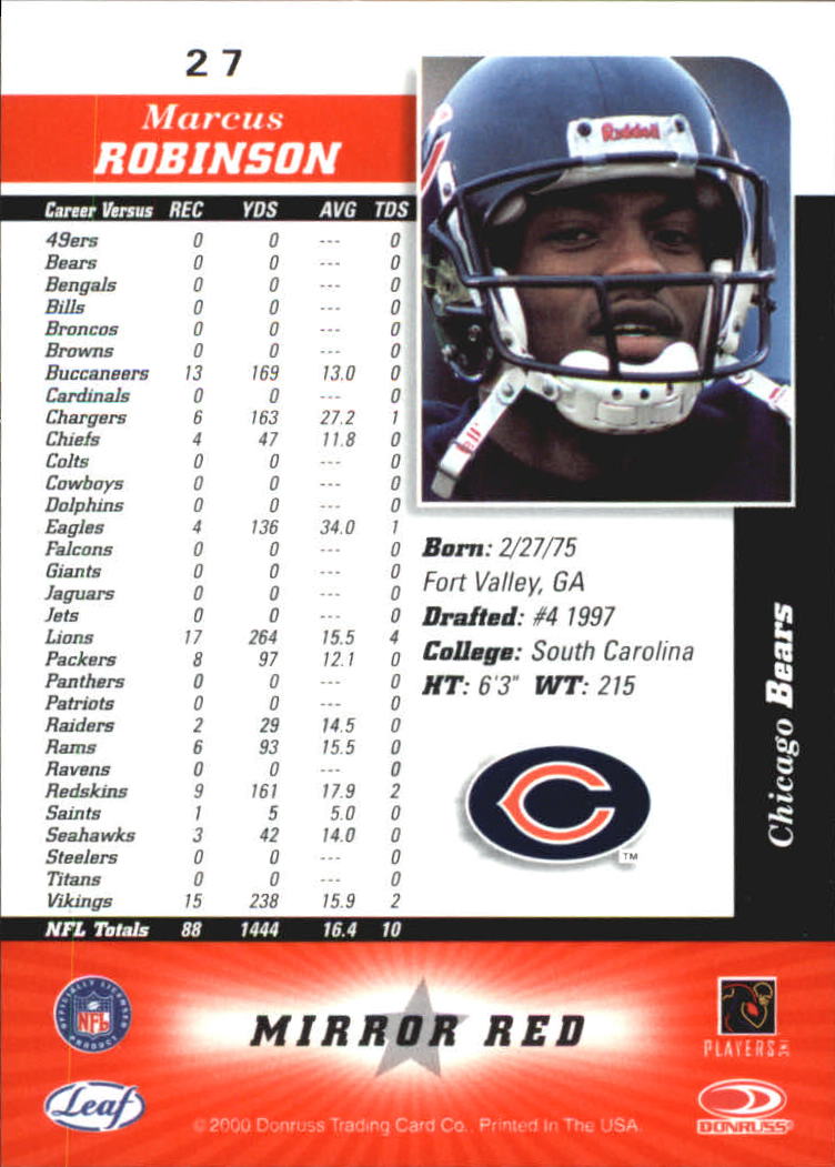 2000 Leaf Certified Mirror Red #27 Marcus Robinson back image