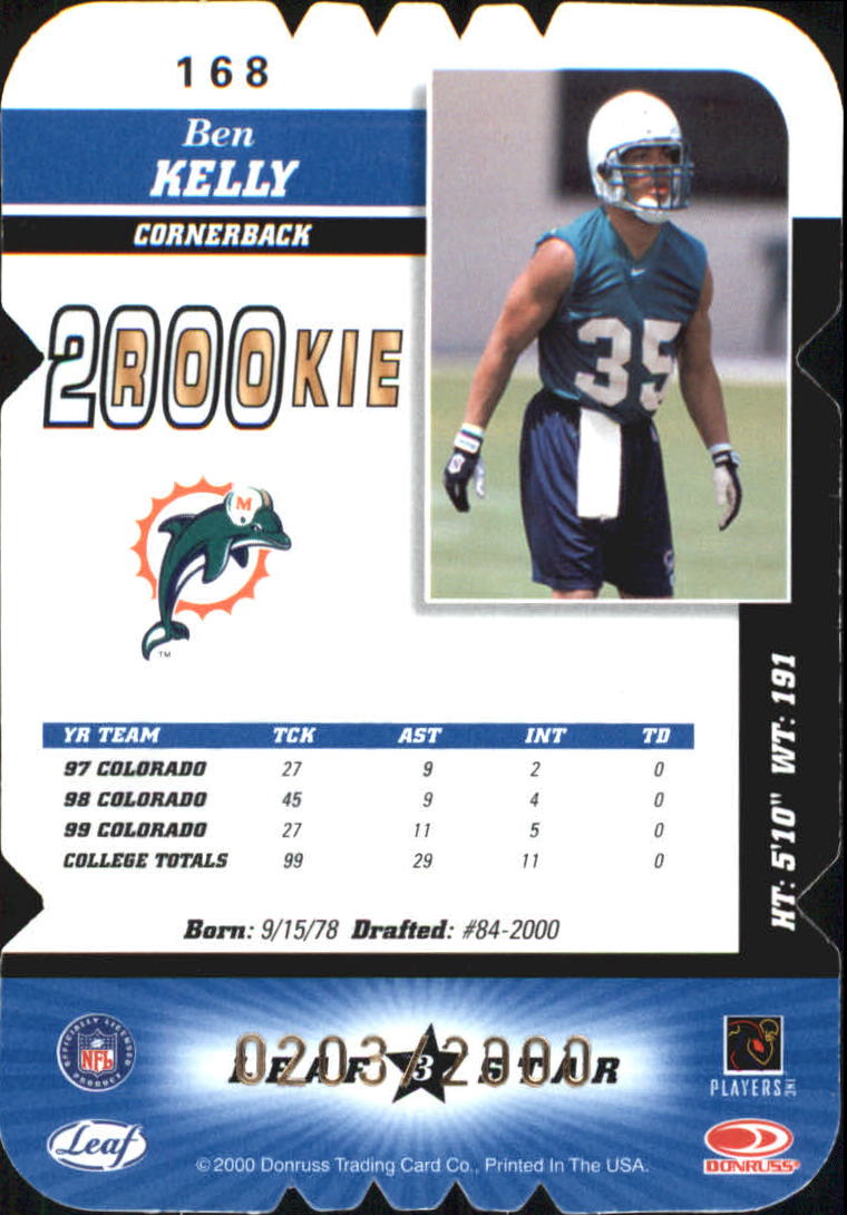 2000 Leaf Certified Rookie Die Cuts #168 Ben Kelly back image