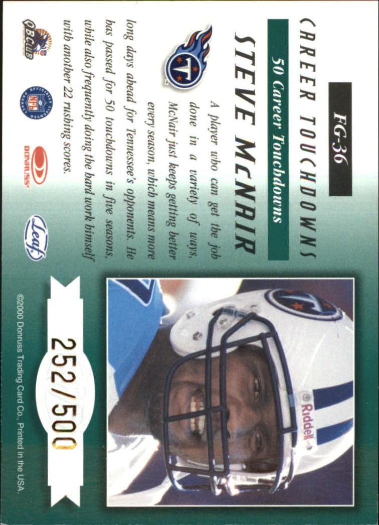 2000 Leaf Certified Fabric of the Game #FG36 Steve McNair/500 back image