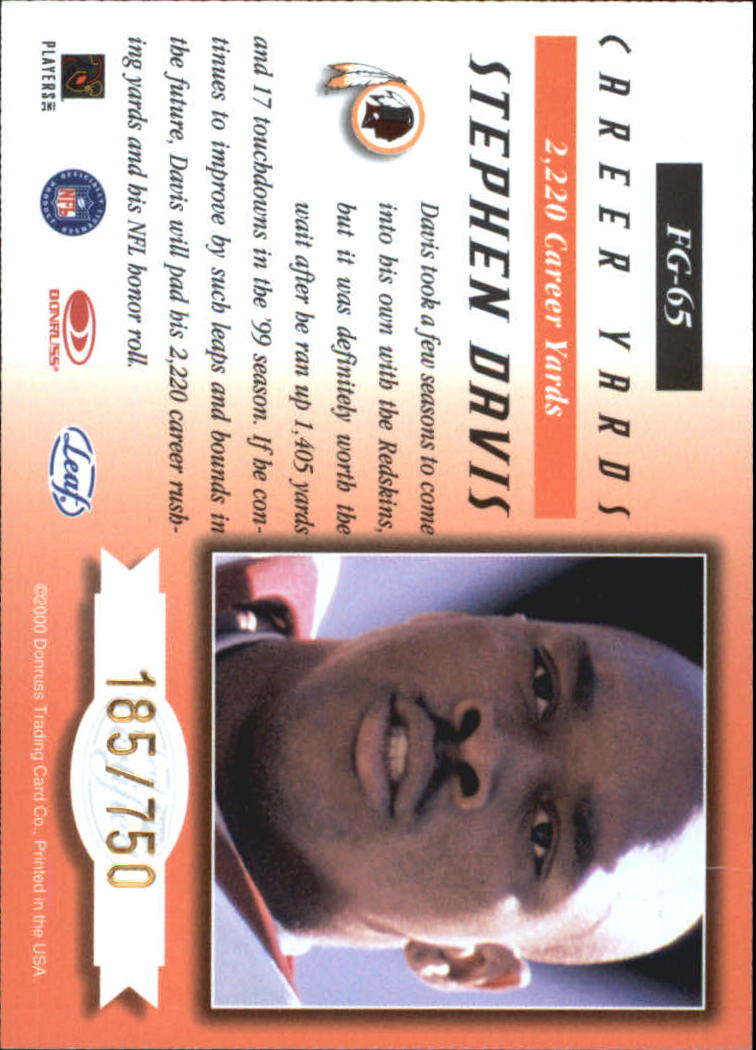 2000 Leaf Certified Fabric of the Game #FG65 Stephen Davis/750 back image