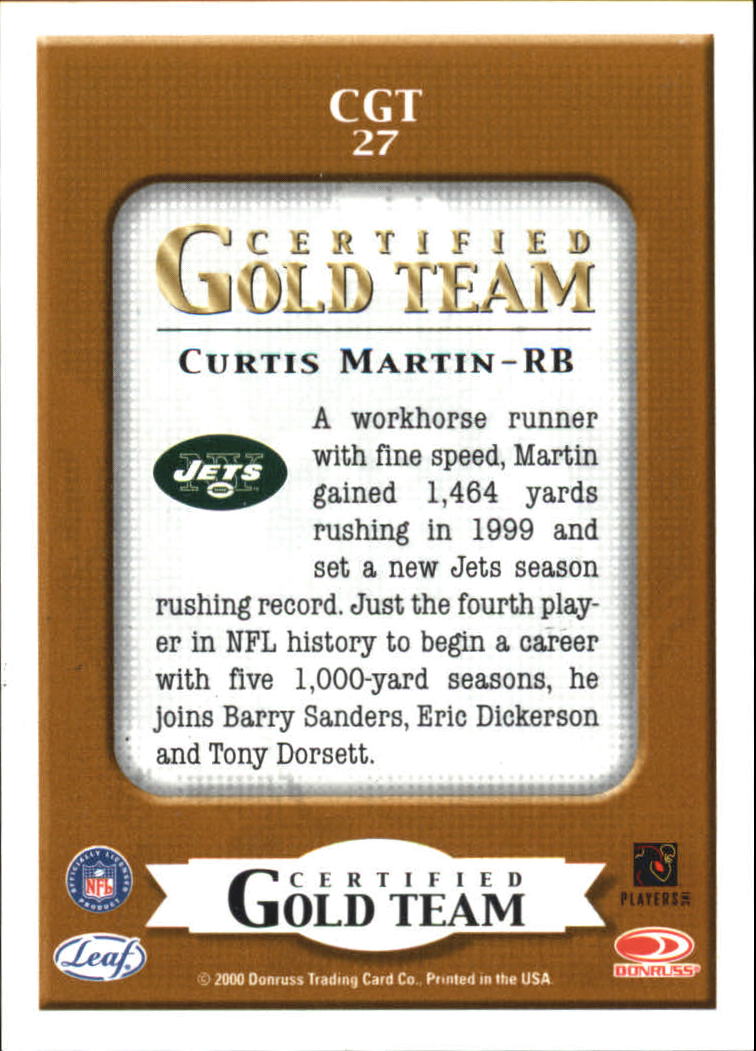 2000 Leaf Certified Gold Team #CGT27 Curtis Martin back image