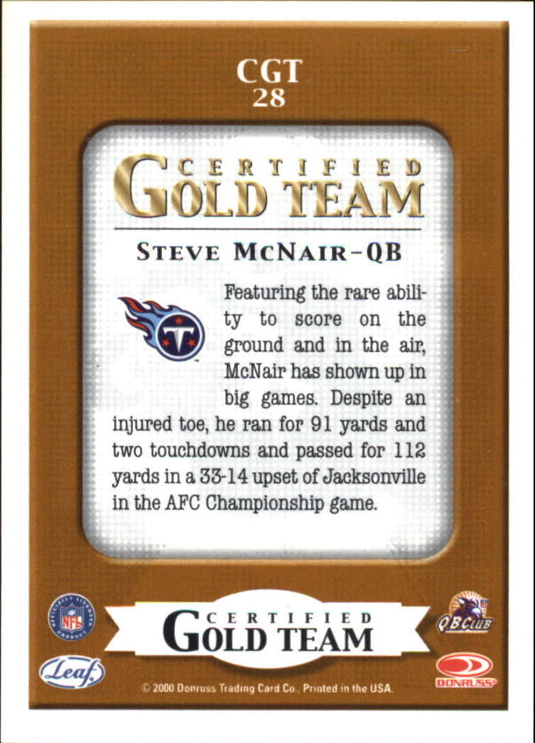 2000 Leaf Certified Gold Team #CGT28 Steve McNair back image