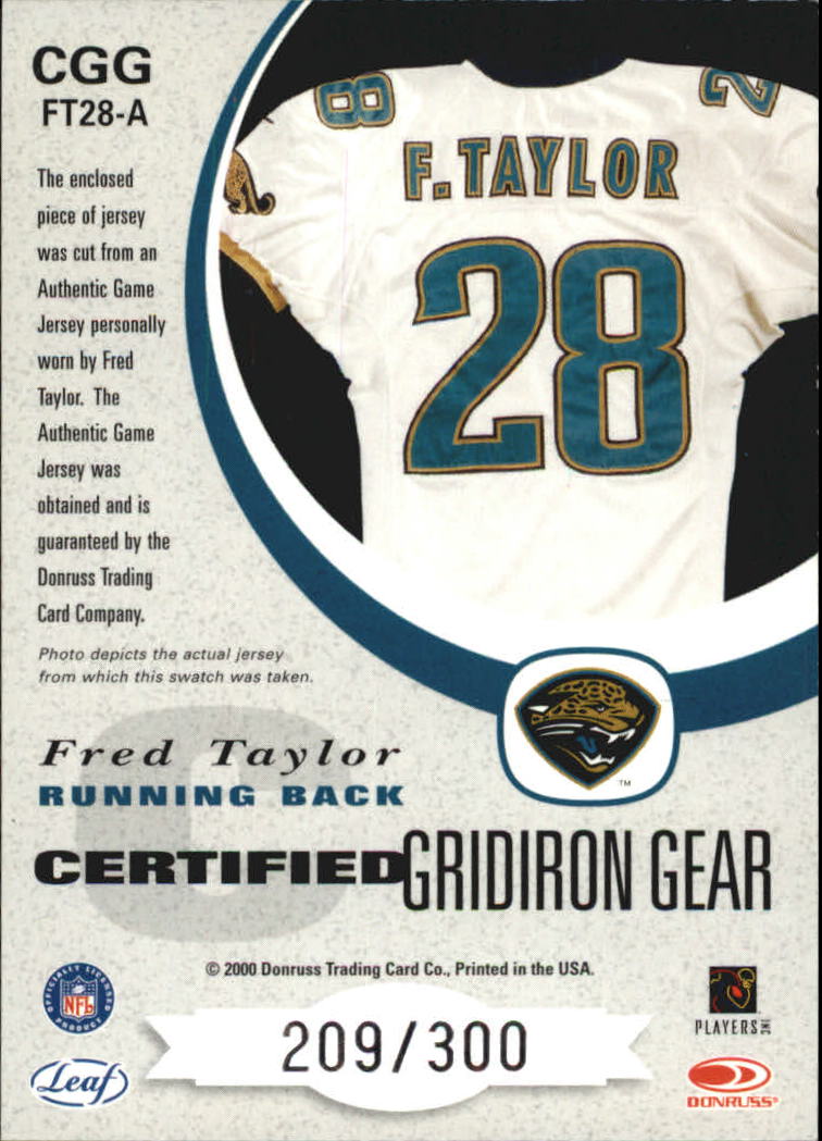 2000 Leaf Certified Gridiron Gear #FT28A Fred Taylor W/300 back image