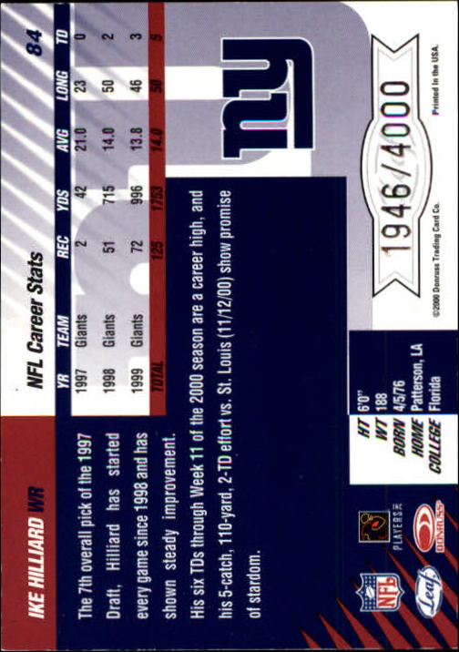 2000 Leaf Limited #84 Ike Hilliard back image