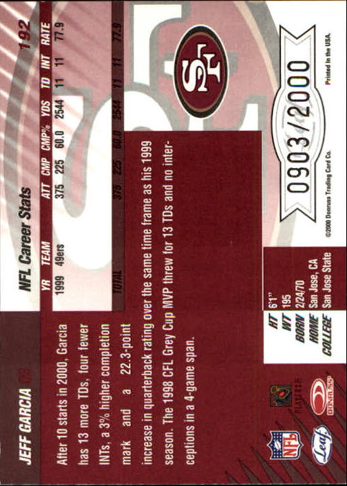 2000 Leaf Limited #192 Jeff Garcia back image