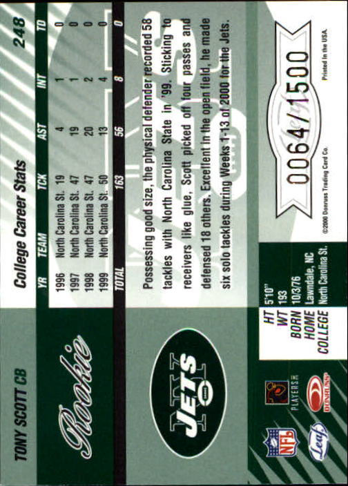2000 Leaf Limited #248 Tony Scott RC back image