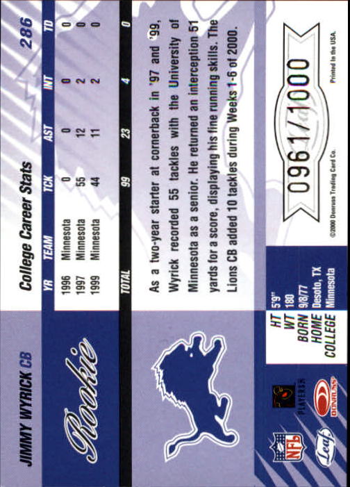 2000 Leaf Limited #286 Jimmy Wyrick RC back image