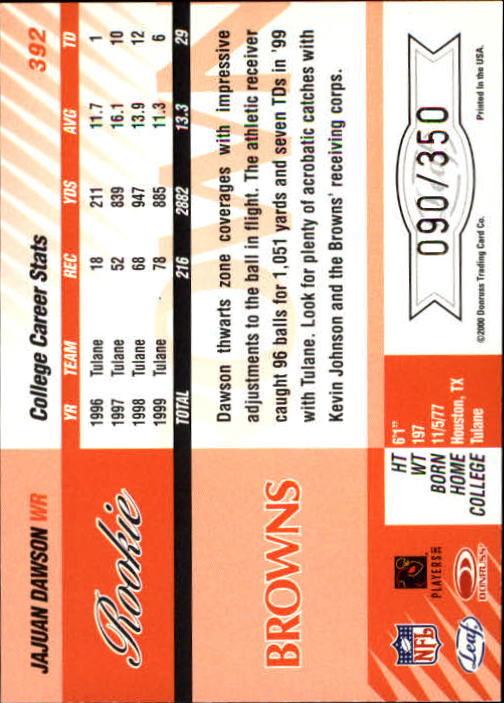 2000 Leaf Limited #392 JaJuan Dawson RC back image