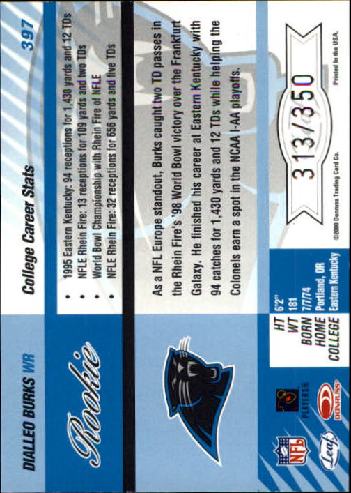 2000 Leaf Limited #397 Dialleo Burks RC back image
