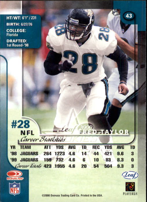 2000 Leaf Rookies and Stars #43 Fred Taylor back image
