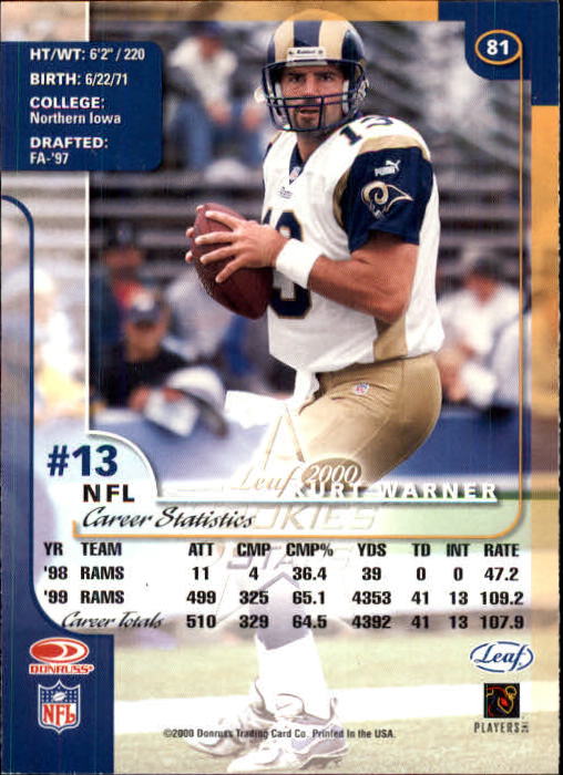 2000 Leaf Rookies and Stars Football "Main Set" Cards - Picture 153 of 223
