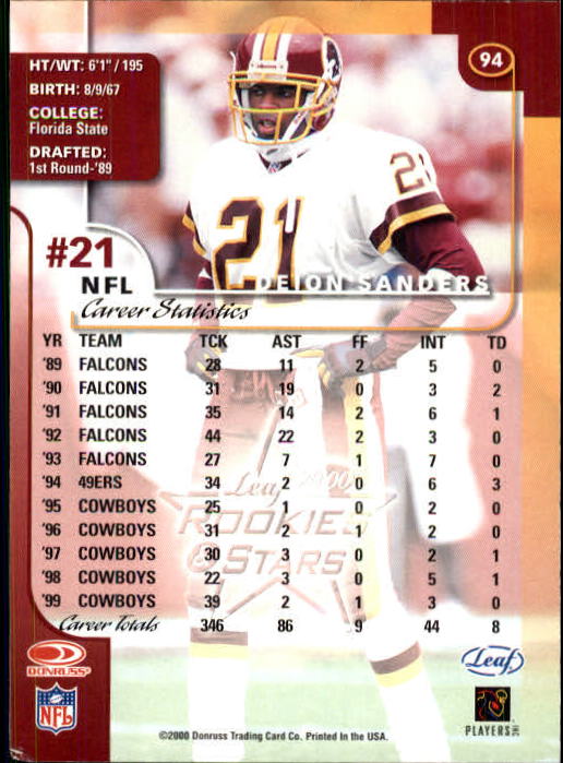 2000 Leaf Rookies and Stars Football "Main Set" Cards - Picture 179 of 223