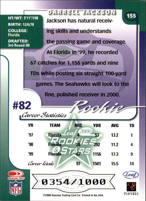 2000 Leaf Rookies and Stars Football "Main Set" Cards - Picture 195 of 223
