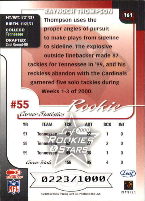 2000 Leaf Rookies and Stars Football "Main Set" Cards - Picture 197 of 223