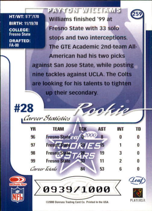 2000 Leaf Rookies and Stars Football "Main Set" Cards - Picture 205 of 223